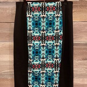 Nicole Miller M black abstract front long pencil skirt / back zip closure